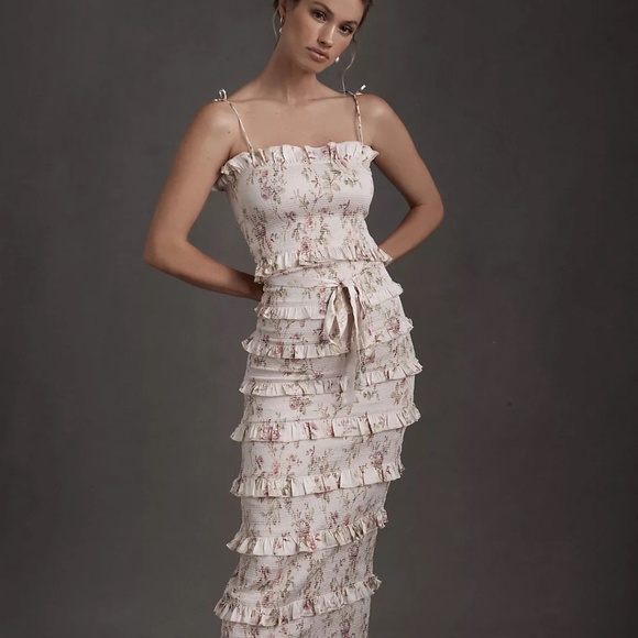 V. Chapman Lily Ruched & Ruffled Stretch Satin Midi Dress size 6 - Picture 1 of 4